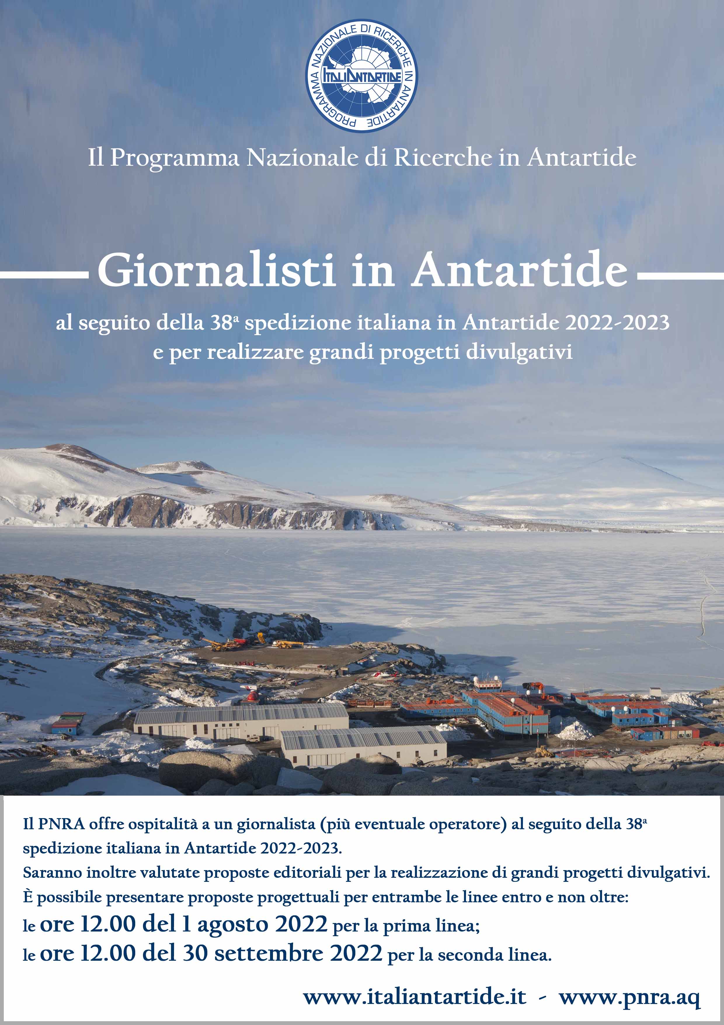 Locandina call "giornalisti in Antartide"