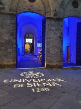 Stand con sagome pinguini presso Università di Siena in occasione del Bright Night 2020