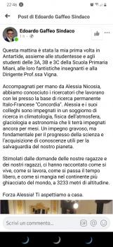 Post facebook del sindaco di Rovigo Edoardo Gaffeo